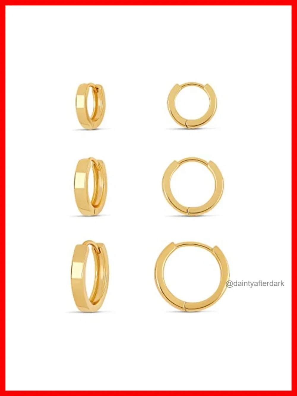 Set of 6 Small Huggie Hoop Earrings, 14K Gold Plated, Hypoallergenic